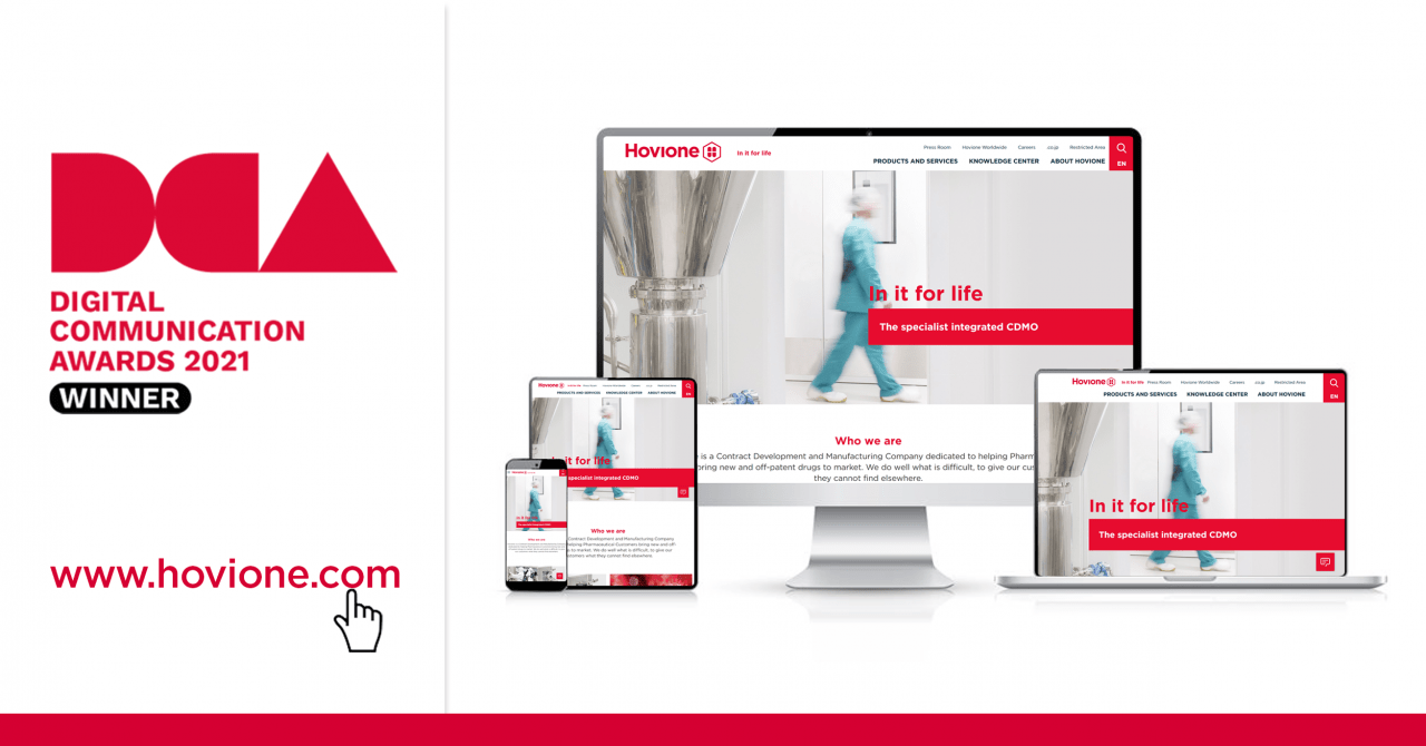Hovione website wins Digital Communication Awards DCA 2021